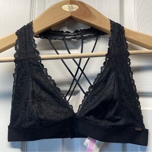 Victoria’s Secret Black Lace Bralette Lace Trim And Strappy Back Detail Size M